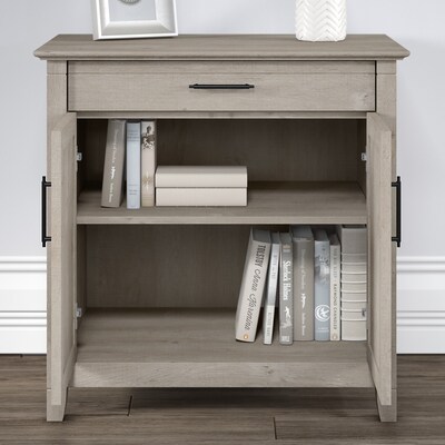 Bush Furniture Key West Laptop Storage Desk Credenza with 5 Shelf Bookcase, Washed Gray (KWS012WG)