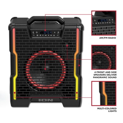 ION Block Rocker Icon Bluetooth All-Terrain Portable Speaker, Water Resistant, Black (IONBLCKRCKRX)