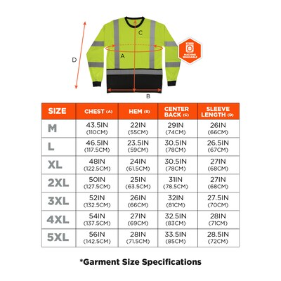 Ergodyne GloWear 8369BK High Visibility Long Sleeve Black Bottom T-Shirt, ANSI Type R Class 3, Lime, Large (22204)