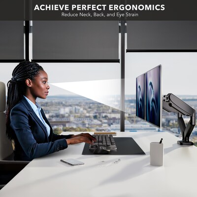 Mount-It! Adjustable Dual Monitor Desk Mount with Gas Spring Arms, Up to 32" Monitor, Black (MI-1882BLK)