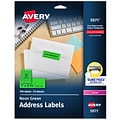Avery Laser Address Labels, 1 x 2 5/8, Neon Green, 30 Labels/Sheet, 25 Sheets/Pack (5971)