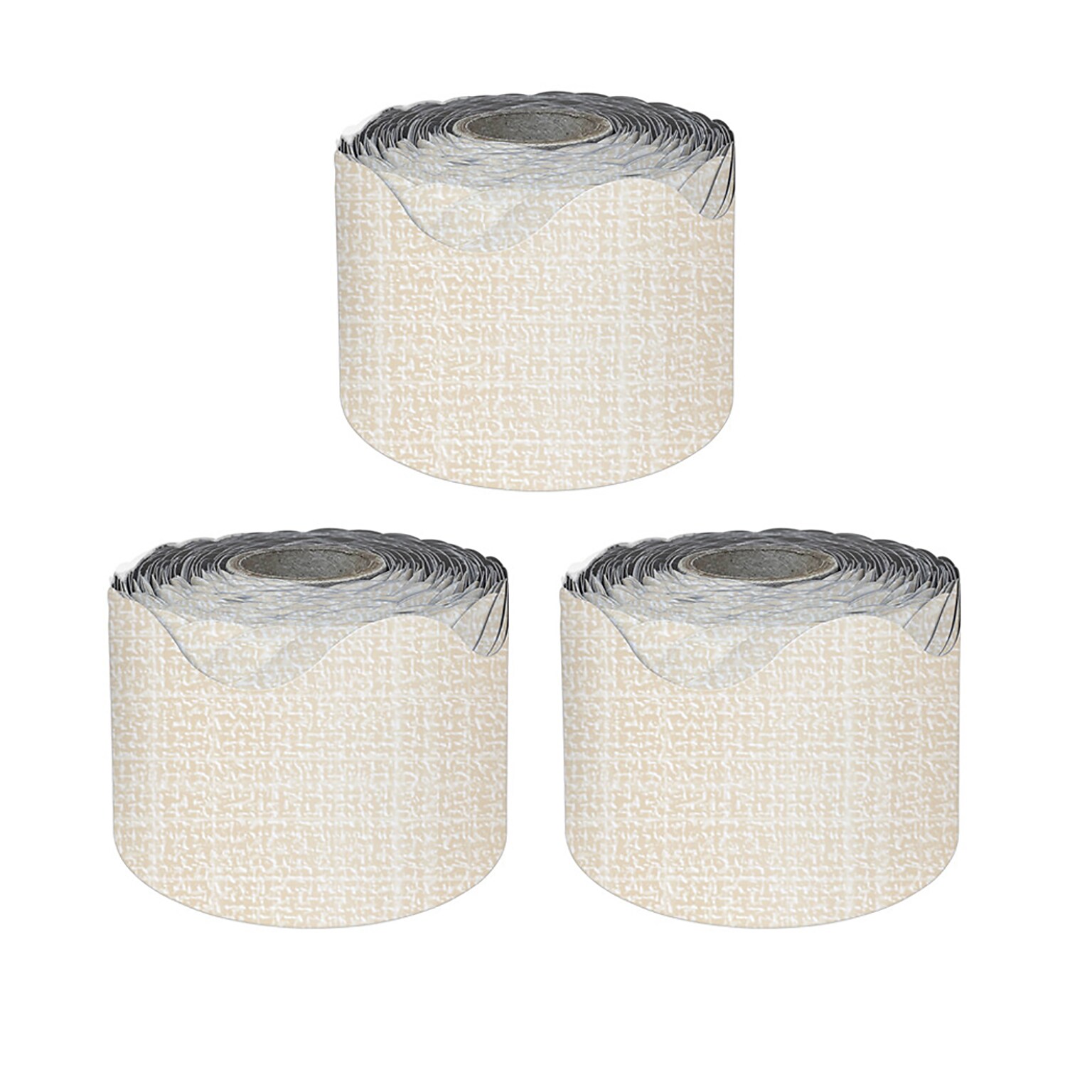 Carson Dellosa Education Linen Rolled Scalloped Borders, 3 x 65, Linen, 3/Bundle (CD-108505-3)