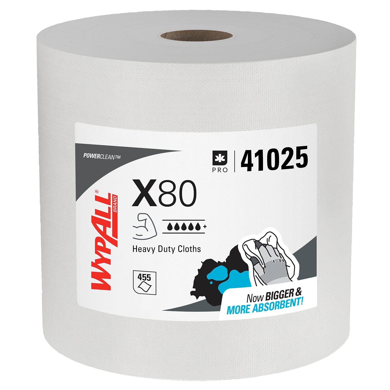 WypAll PowerClean X80 Fabric Cleaning Wipers, White, 455 Sheets/Roll (41025)