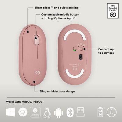 Logitech Pebble 2 Wireless Keyboard and Optical Mouse Combo, Tonal Rose (920-012199)