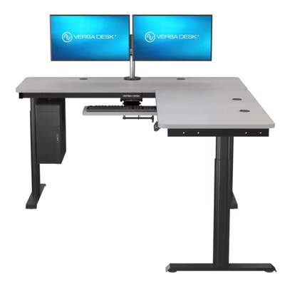 VersaDesk PowerLift 72W Electric L-Shaped Adjustable Standing Desk, Gray/Black (PLLSD7272-BG-APP)