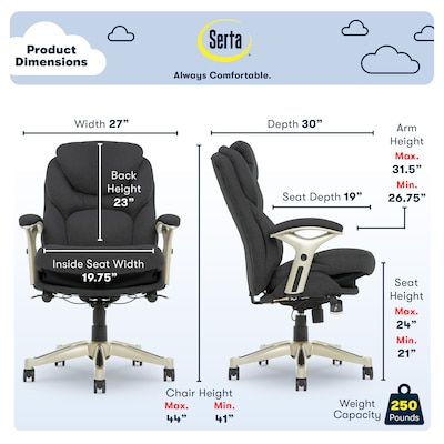 Serta Works Ergonomic Fabric Swivel Executive Chair with Back in Motion Technology, Dark Gray (44186E)