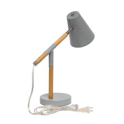 Simple Designs Gray Matte and Wooden Pivot Desk Lamp (LD1059-GRY)