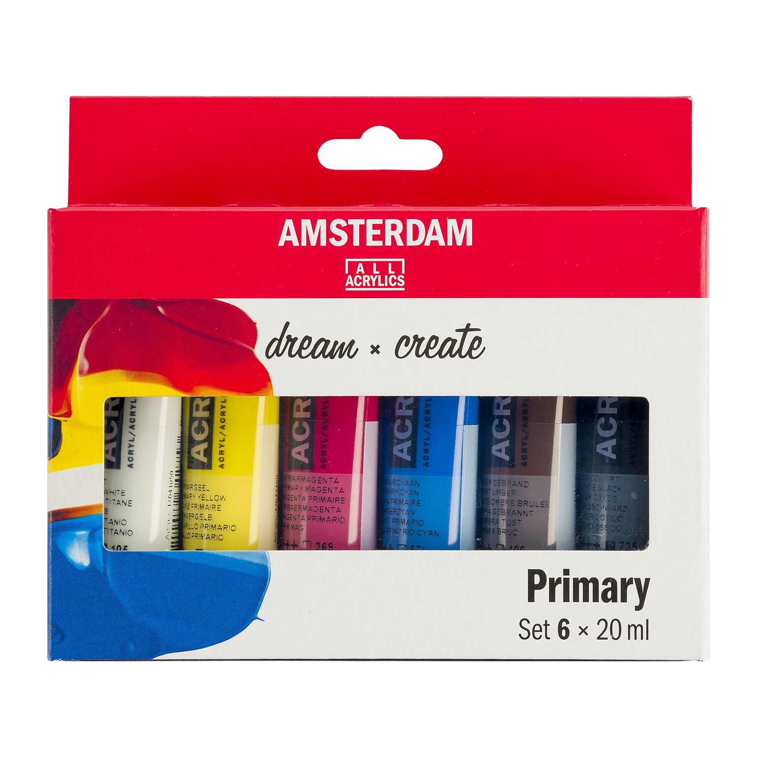 Amsterdam Primary Acrylic Paint, Assorted Colors, 6/Pack (AMS17820500)