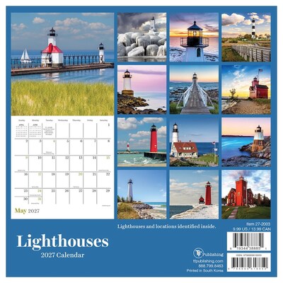 2027 TF Publishing Lighthouses 7" x 7" Monthly Wall Calendar, Multicolored (27-2003)