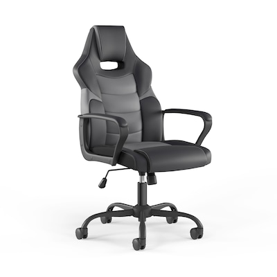 Quill Emerge Vector Luxura Faux Leather Gaming Chair, Black & Gray (61108)