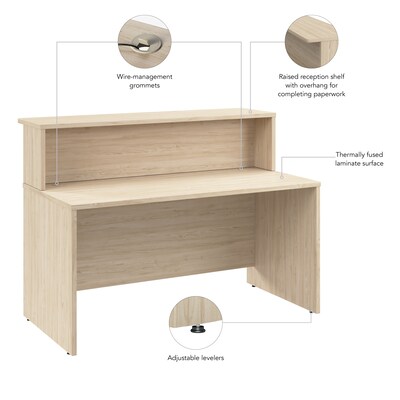 Bush Business Furniture Arrive 60"W Reception Desk with Shelf, Natural Elm (ARV001NE)