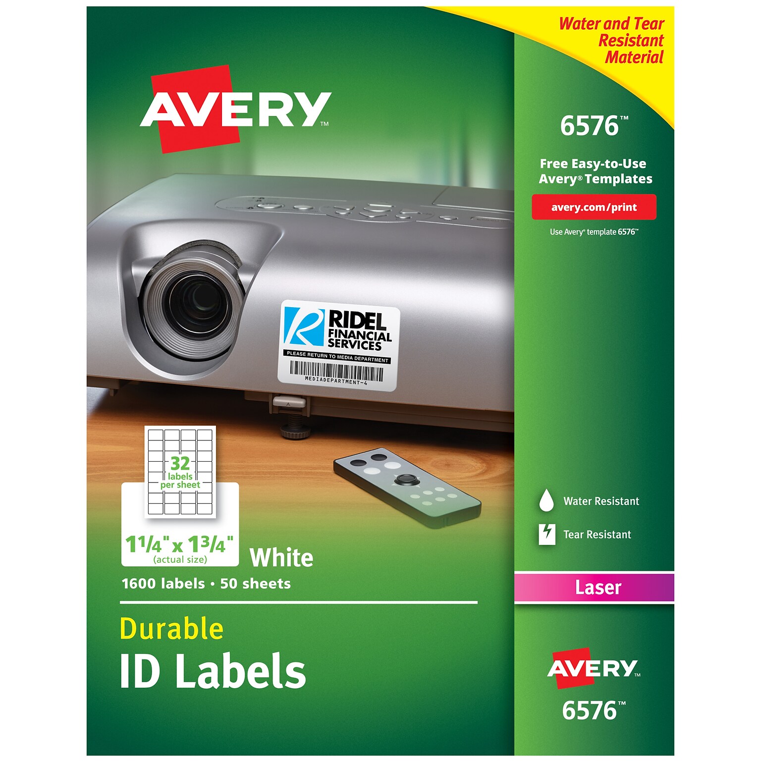 Avery TrueBlock Laser Durable ID Labels, 1-1/4 x 1-3/4, White, 1,600 Labels/Box (6576)
