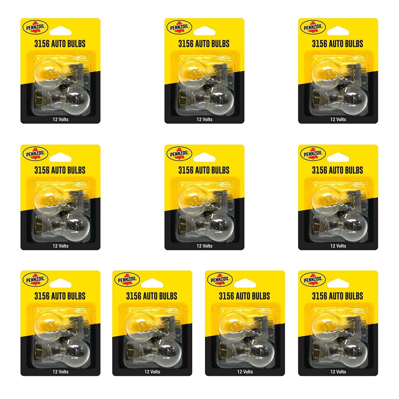 Pennzoil Clear Auto Bulbs, Model #3156, Clear, 2 Bulbs/Pack, 10 Packs/Box, 10 Boxes/Carton (14258)
