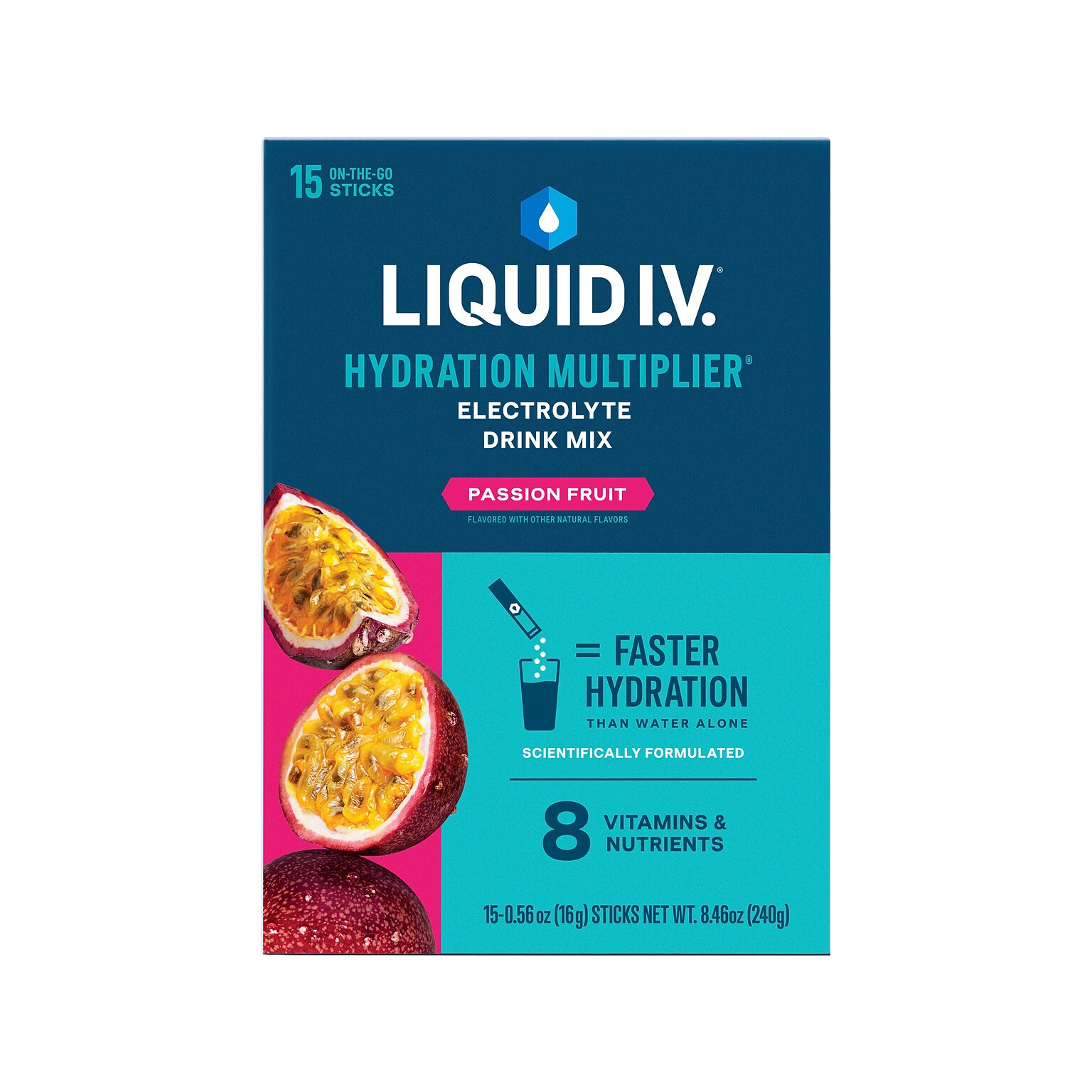 LIQUID I.V. Hydration Multiplier Passion Fruit Electrolyte Powder Drink Mix, 0.56 oz., 15 Sticks/Pack (LVM-1503)
