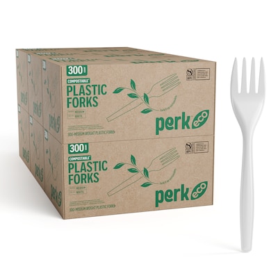 Perk™ Eco Compostable PLA Fork, Medium-Weight, White, 1800/Carton (PK56201CT)