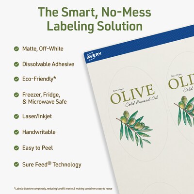 Avery Dissolvable Oval Multipurpose Labels, 4.25 x 2.5, Off-white, 30/Pack (94058)