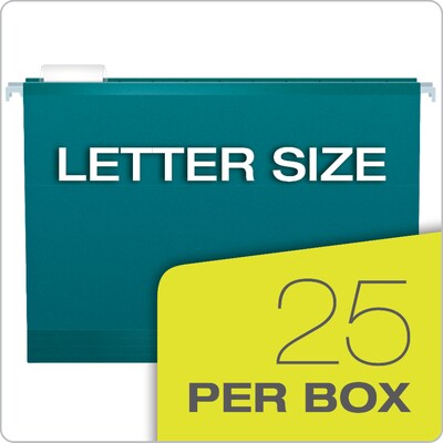 Pendaflex Reinforced Hanging File Folders, 1/5 Tab, Letter Size, Teal, 25/Box (04152 1/5 TEA)