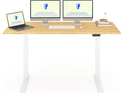 FlexiSpot E7 Pro 72"W Electric Adjustable Standing Desk, Bamboo/White (E7WPRO7230-LBZB)