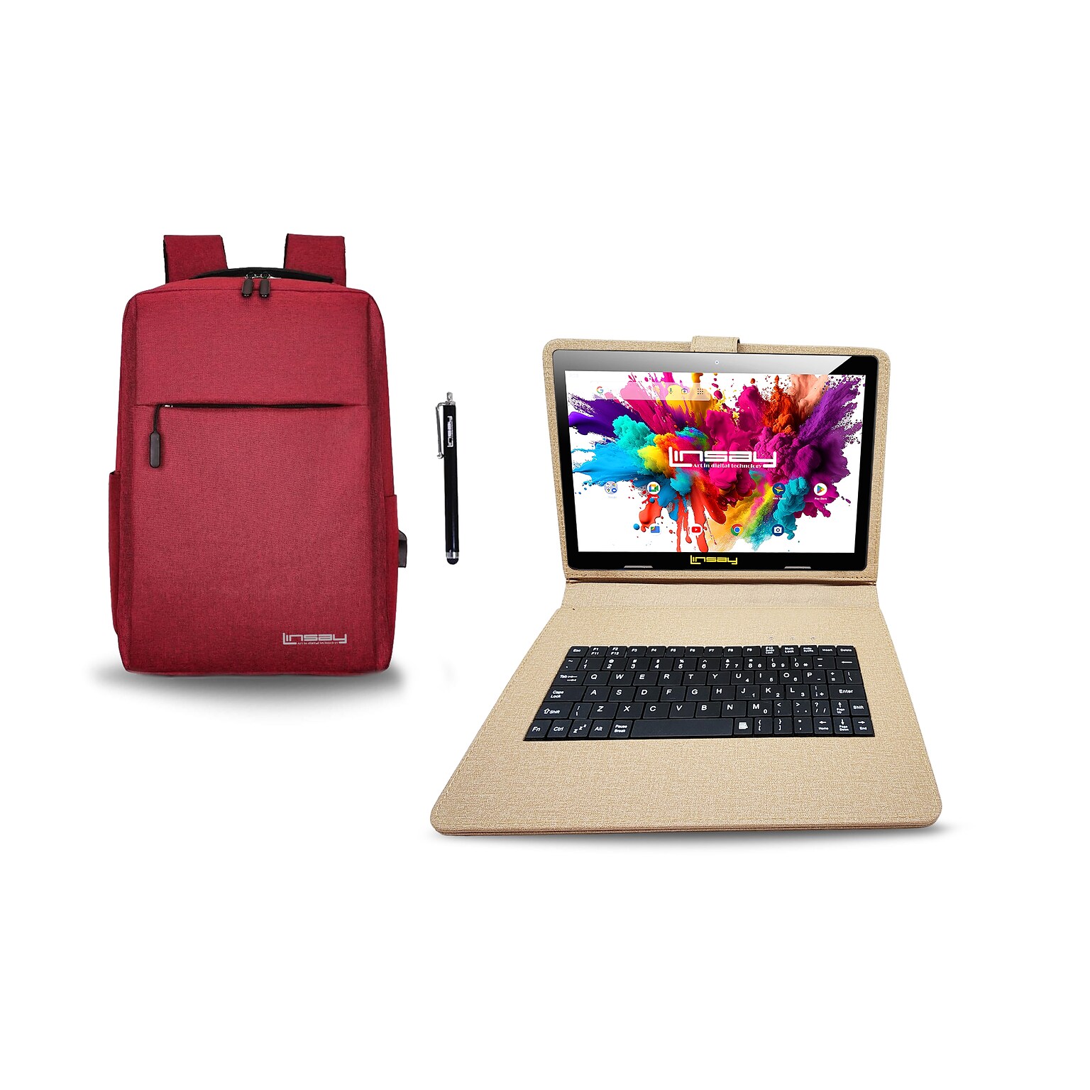 Linsay Octa Core 10.1 Tablet, 4GB RAM, 128GB Storage, Android 13, Bundled with Keyboard Case and Backpack