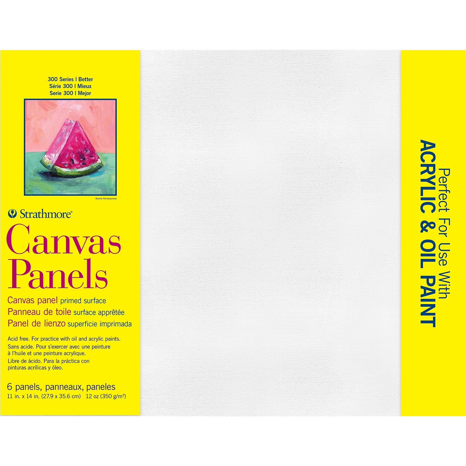 Strathmore 300 Series Primed Primed White Canvas Panel, 11 x 14, 6/Pack (STTP31111)