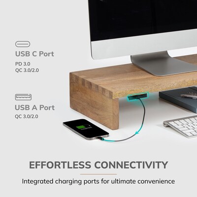 Anji Mountain Mango Wood Monitor Stand with Two USB Ports, Up to 32" Monitor, Natural (MS-FNG-MNG-P)