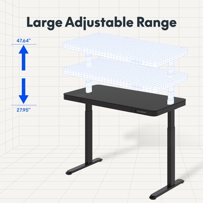 FlexiSpot EG9 48"W Electric Adjustable Glass Top Standing Desk, Black (EG9B-E)