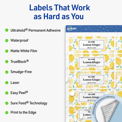 Avery Rectangle Laser Multipurpose Labels, 1.25 x 3.75, White, 1200/Box (19479399271)