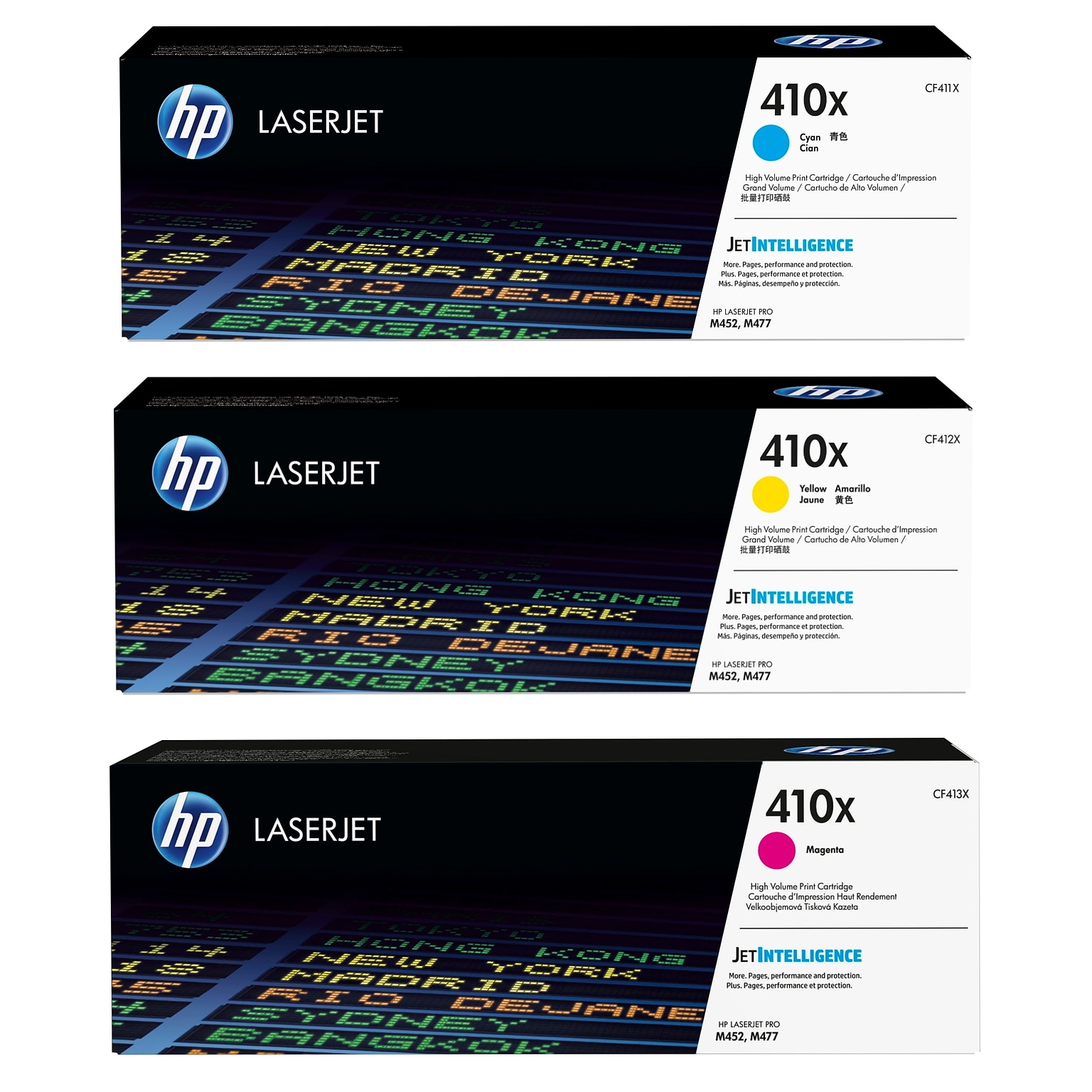 HP 410X Cyan/Magenta/Yellow High Yield Toner Cartridge Set, 3/Pack