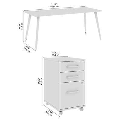 Bush Business Furniture Vista 72"W Desk with 3 Drawer Mobile File Cabinet, Natural Elm (VST001NESU)
