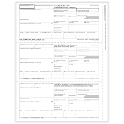 ComplyRight 2024 W-2 Tax Form, 1-Part, 3-Up, Employee Copy B, C, and 2, 50/Pack (521050)