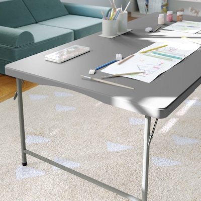 Flash Furniture Paige Rectangle Kid's Plastic Folding Table, 29"W x 60"D x 18.75"H,Granite Gray (RB3060FHKIDGY)