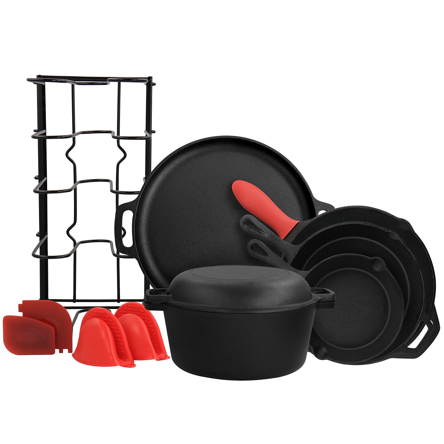 MegaChef Cast Iron Cookware Set, Black, 12 Pieces/Set (935117380M)