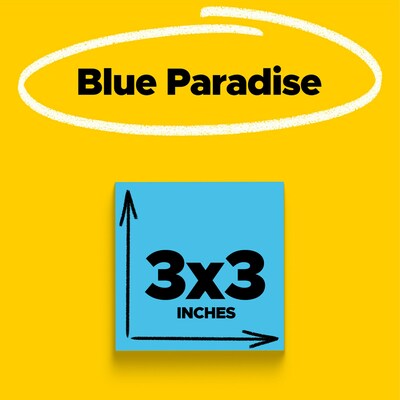 Post-it Super Sticky Notes, 3 x 3, Blue Paradise, 90 Sheet/Pad, 5 Pads/Pack (654-5SSBE)