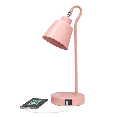 Simple Designs Sleek Essentials LED Desk Lamp, 16", with USB Ports, Blush Pink (LD1073-BPK)