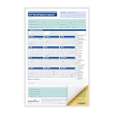 ComplyRight 2027 Time Off Request and Approval Form, 2-Part, 50 Forms/Pack (A0045)
