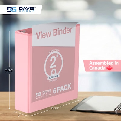 Davis Group Standard View 2" 3-Ring Binders, Blush, 6/Pack (7413-11-06)
