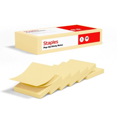 Staples Pop-up Sticky Notes, 3 x 3, Sunshine Collection, 100 Sheets/Pad, 6 Pads/Pack (ST62874)
