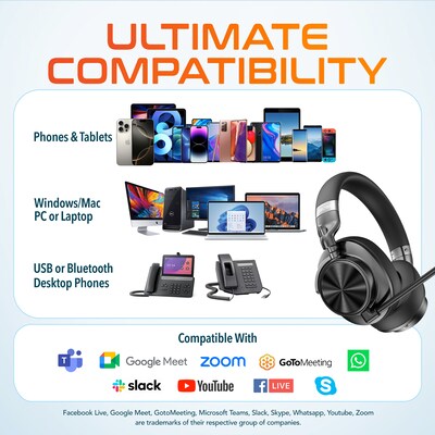 Delton M320 Wireless Active Noise Canceling Over-Ear Headphones, Bluetooth, Black (DHBM320)