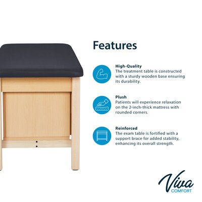 Aristo Wood H-Brace Physician Exam Table with Shelf, 2 Drawer Cabinet, Paper Cutter, Holder, 500lbs. Capacity, Black
