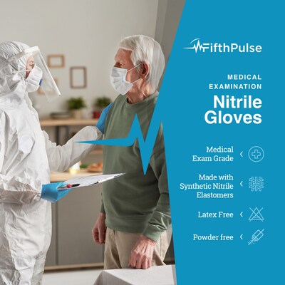 Fifth Pulse Powder Free Nitrile Exam Gloves, Latex Free, XS, Blue, 50 Gloves/Box (FMN100384)