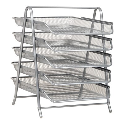 Mind Reader 5-Tier Stackable Paper Desk Tray Organizer, Metal, Silver (5TPAPER-SIL)
