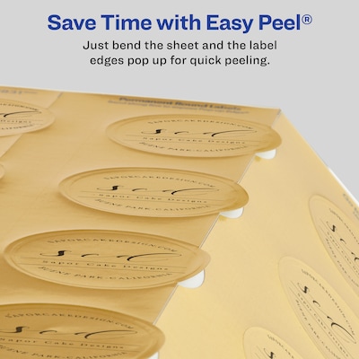 Avery Easy Peel Inkjet Embossed Foil Round Labels, 2" Diameter, Gold, 12 Labels/Sheet, 8 Sheets/Pack, 96 Labels/Pack (22831)