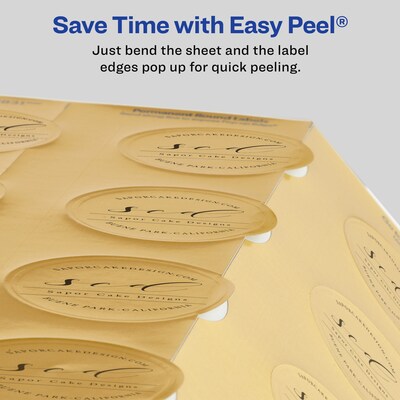 Avery Easy Peel Inkjet Embossed Foil Round Labels, 2" Dia, Gold, 96 Labels/Pack (22831)