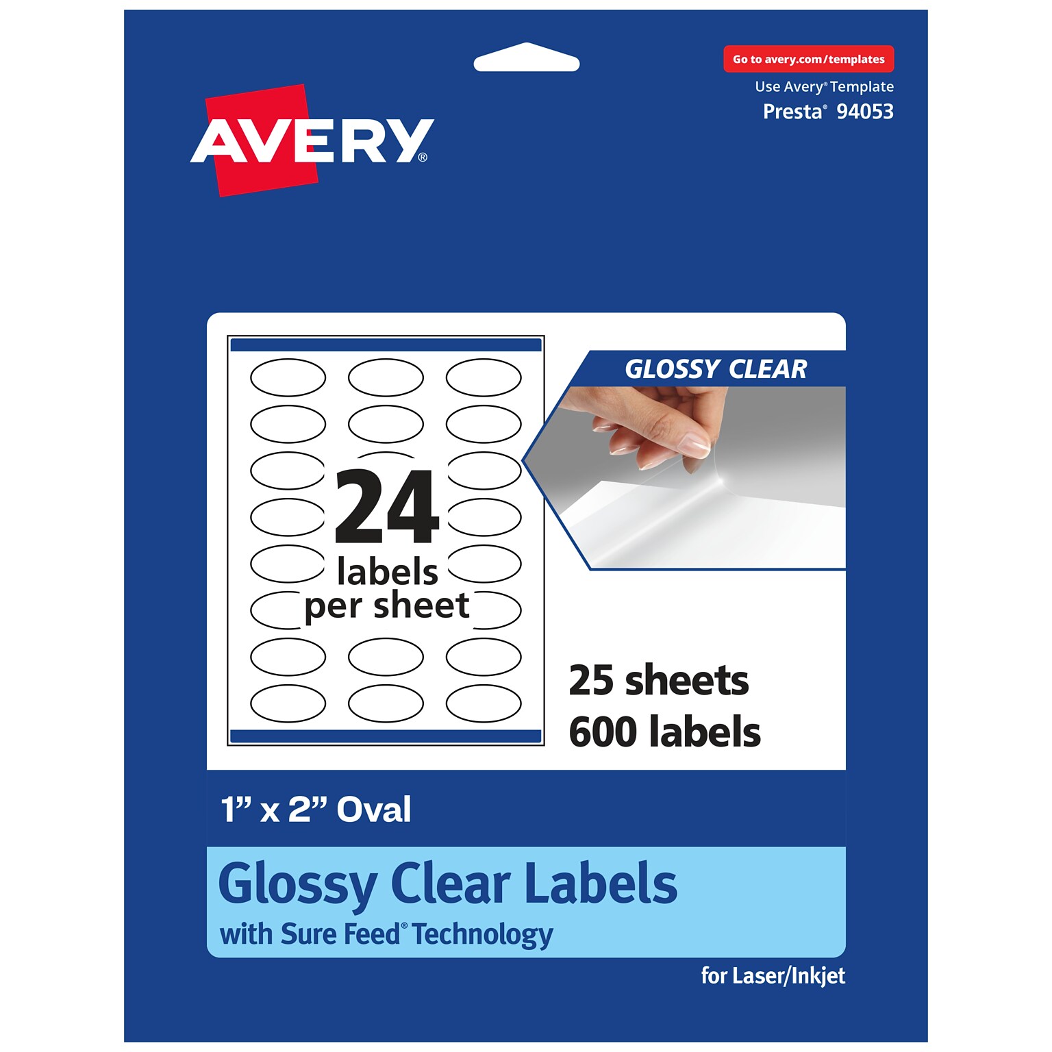 Avery Laser/Inkjet Multipurpose Oval Labels, 2 Dia, Glossy Clear, 600/Pack (94053)