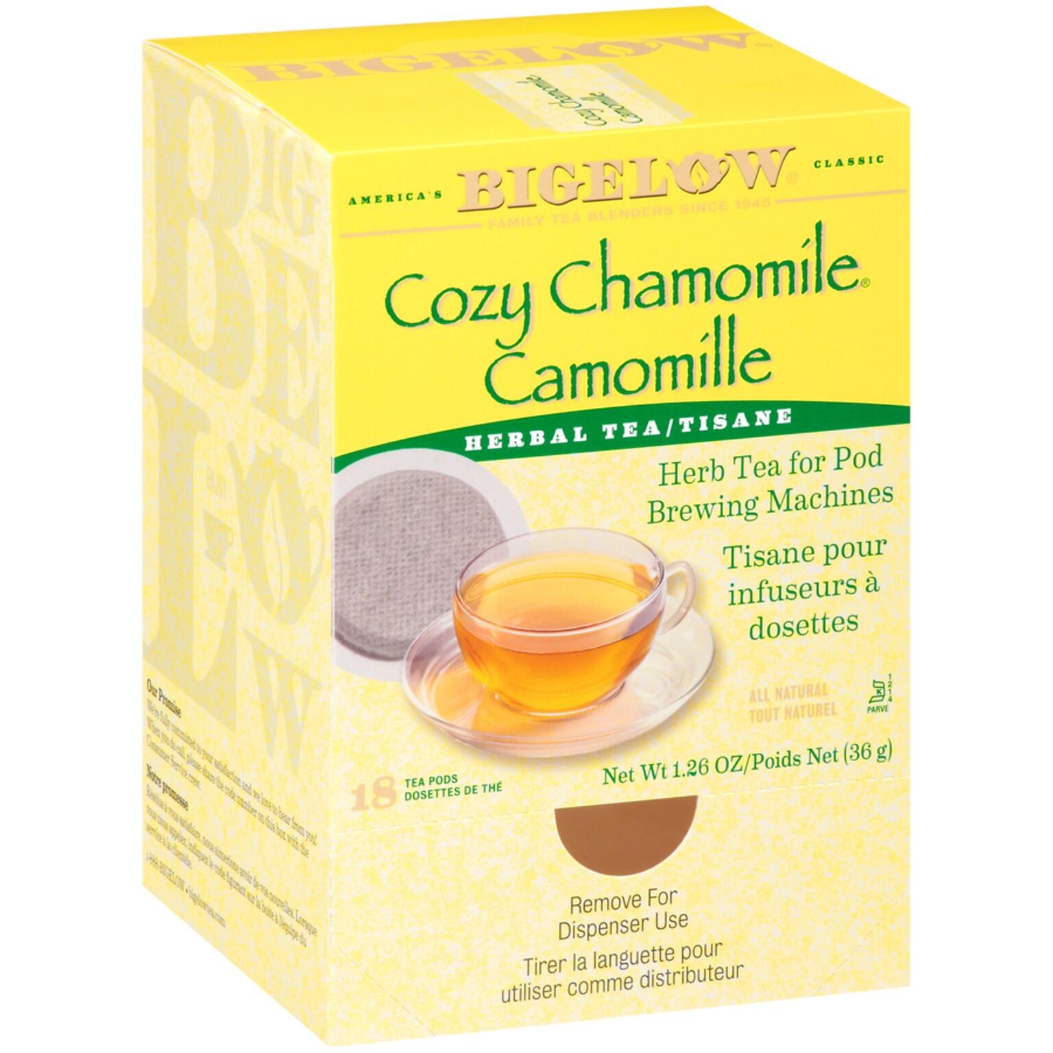 Bigelow Cozy Chamomile Herbal Tea, Pods, 18/Box (RCB10906)