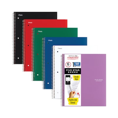 Five Star® 1-Subject Wirebound Notebook, 8.5 x 11, Medium/College Rule, 100 Sheets, Assorted Colors,