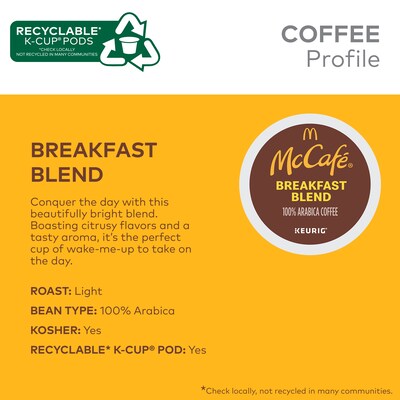 McCafe Breakfast Blend Coffee Keurig® K-Cup® Pods, Light Roast, 24/Box (5000201384)