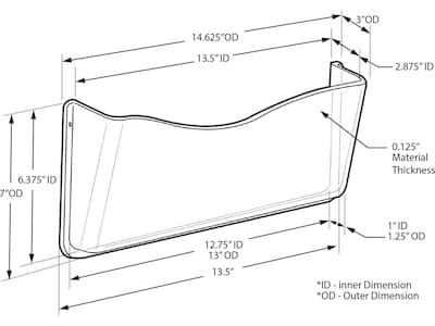 Azar Polystyrene Mountable Wall File Holder with Magnets, Dark Gray/Smoke, 4/Pack (250045-SMK)