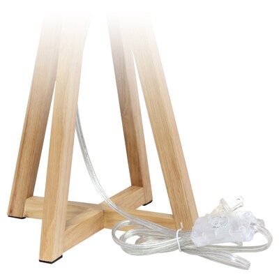 Simple Designs Interlocked Triangular Natural Wood Table Lamp with White Fabric Shade (LT1069-NWH)