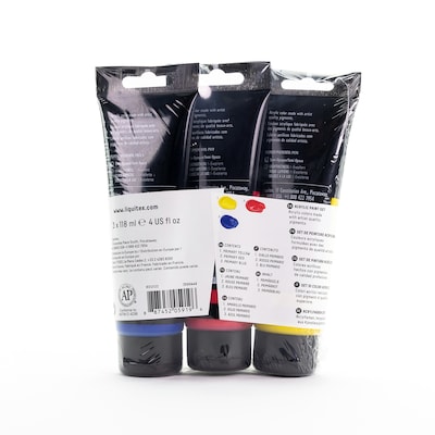Liquitex BASICS Acrylic Paint Tube, Assorted Colors, 118 mL, 3/Set (LIQ3699440)